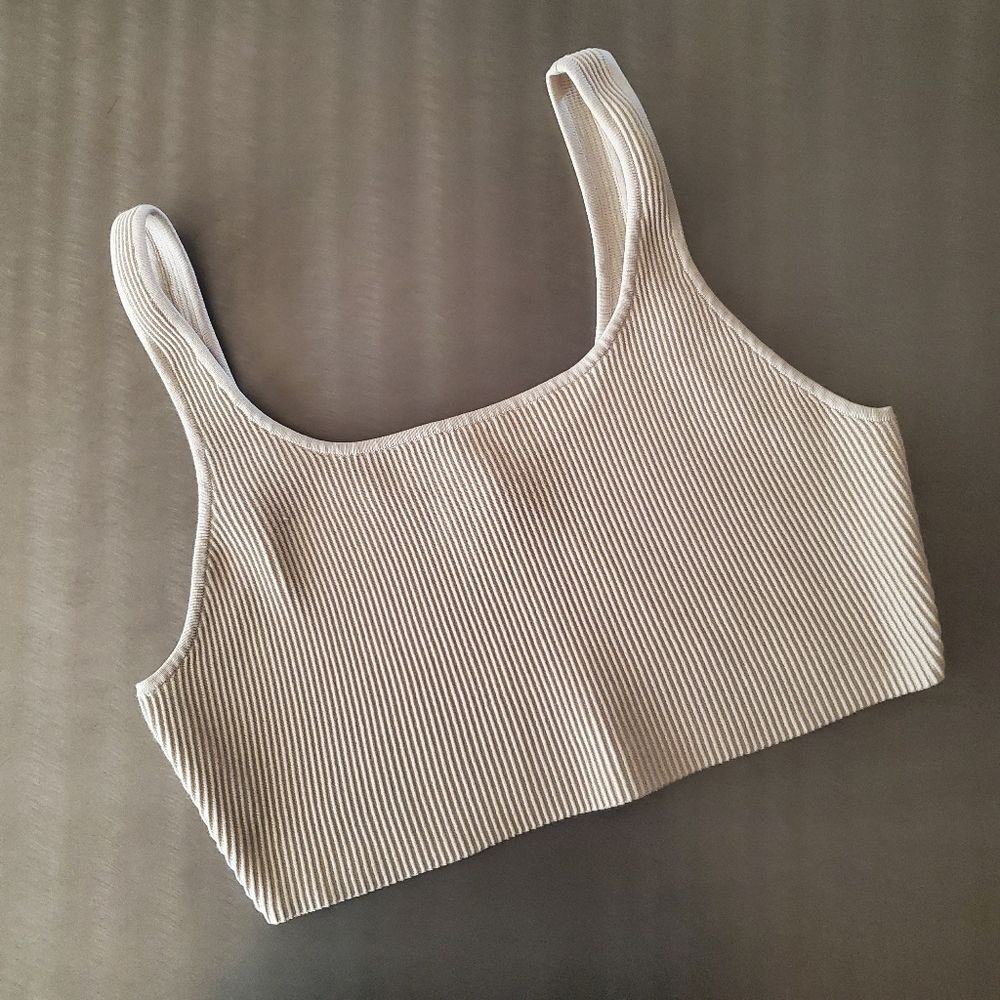 Babaton Sculpt Knit Squareneck Cropped Ribbed Tank Top cream Matte Pearl XL